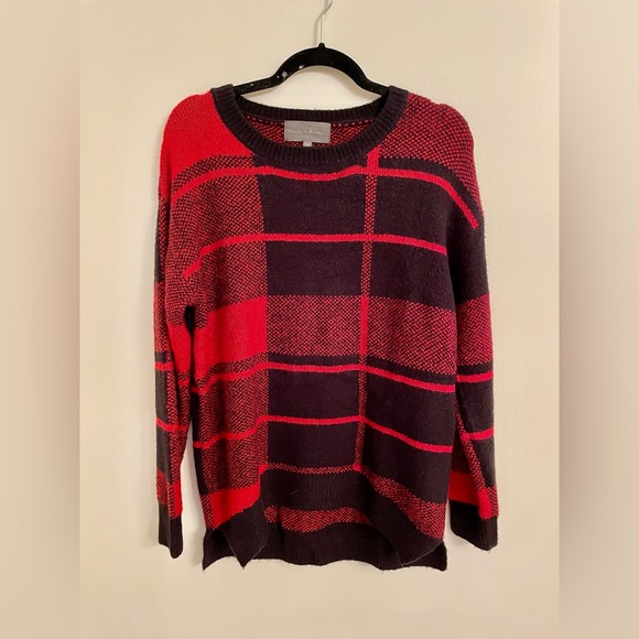 Sunday in Brooklyn Evereve Plaid Pullover Sweater in Red & Black Size S - Picture 2 of 5